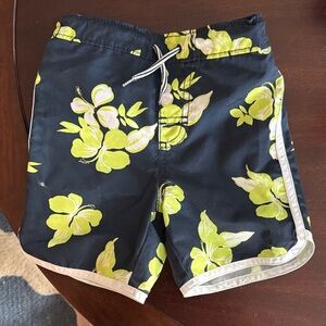 Old Navy Navy Swim Trunks with Neon Yellow Floral Accent